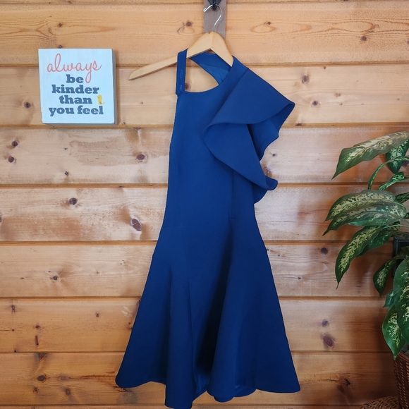 C/MEO Collective 💜 Heart Commands One-Shoulder‎ Flutter Dress Blue Ruffle M - Picture 1 of 8